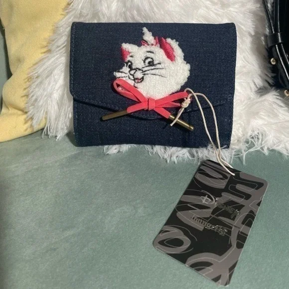 NWT Disney Loungefly Denim Aristocats Bonjour Marie trifold Wallet Cat Lady!! 🐱 - Picture 1 of 4